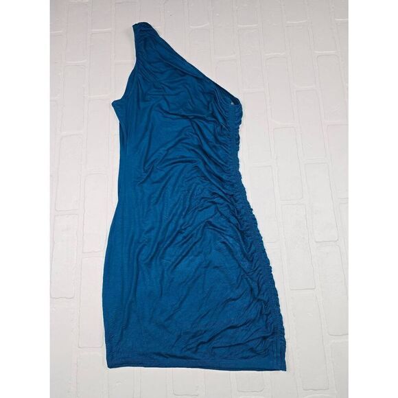 A new Day Teal One Shoulder side Cinching Dress Small - Picture 2 of 3